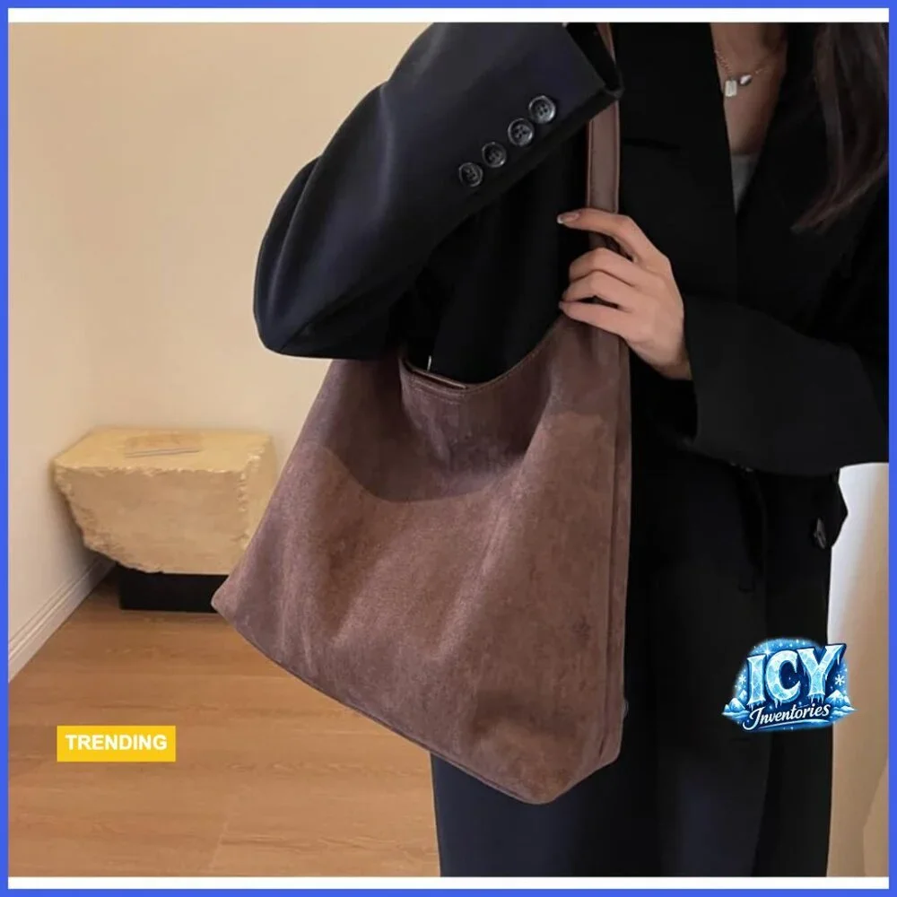 Faux Suede Hobo Bag Tote Shoulder Purse Office Handbag